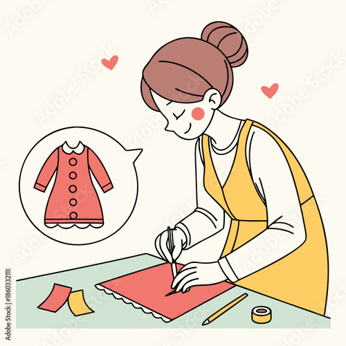 Woman designing a dress with sewing and crafting