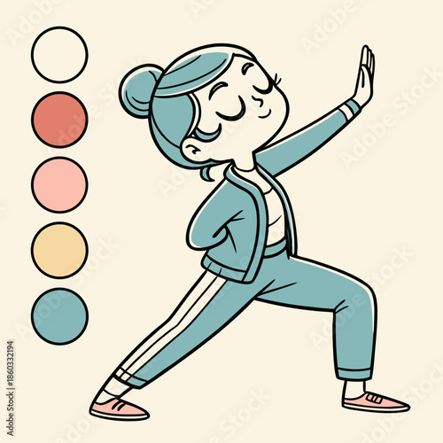 Woman doing a yoga pose with color palette