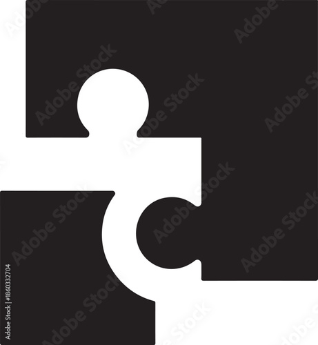 Puzzle piece locking into solid square icon representing problem solving and solutions