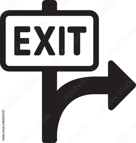 Road sign pointing to a single exit icon representing final solution, direction, and guidance