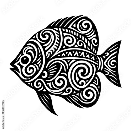 Silueta de pez tropical con decoración de tatuajes tribales maoríes