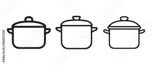 Cartoon Cooking Pots with Lids, Simple Outline Illustration.