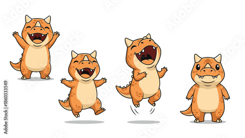 Adorable Cartoon Dragon Character Set with Joyful Expressions and Playful Poses, Isolated Vector Illustration