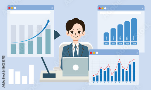 Financial Report Dashboard with Business Growth Charts Illustration