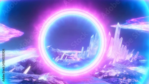 Glow Surrounds Floating Crystalline Metropolis, Bright Ring Hovers Above Hightech City Skyline