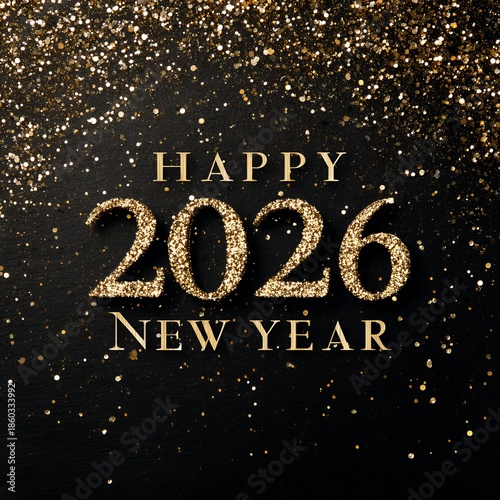 Happy New Year 2026 with Golden Glitter