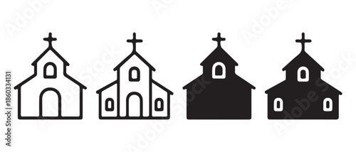 Church Icons Set. Line Art and Silhouette, Simple Vector Graphics.