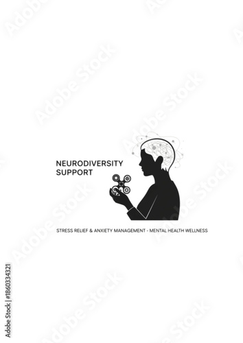 Neurodiversity Support Silhouette of Person Using Sensory Fidget Tool for Stress Relief and Anxiety Management Mental Health Wellness Concept