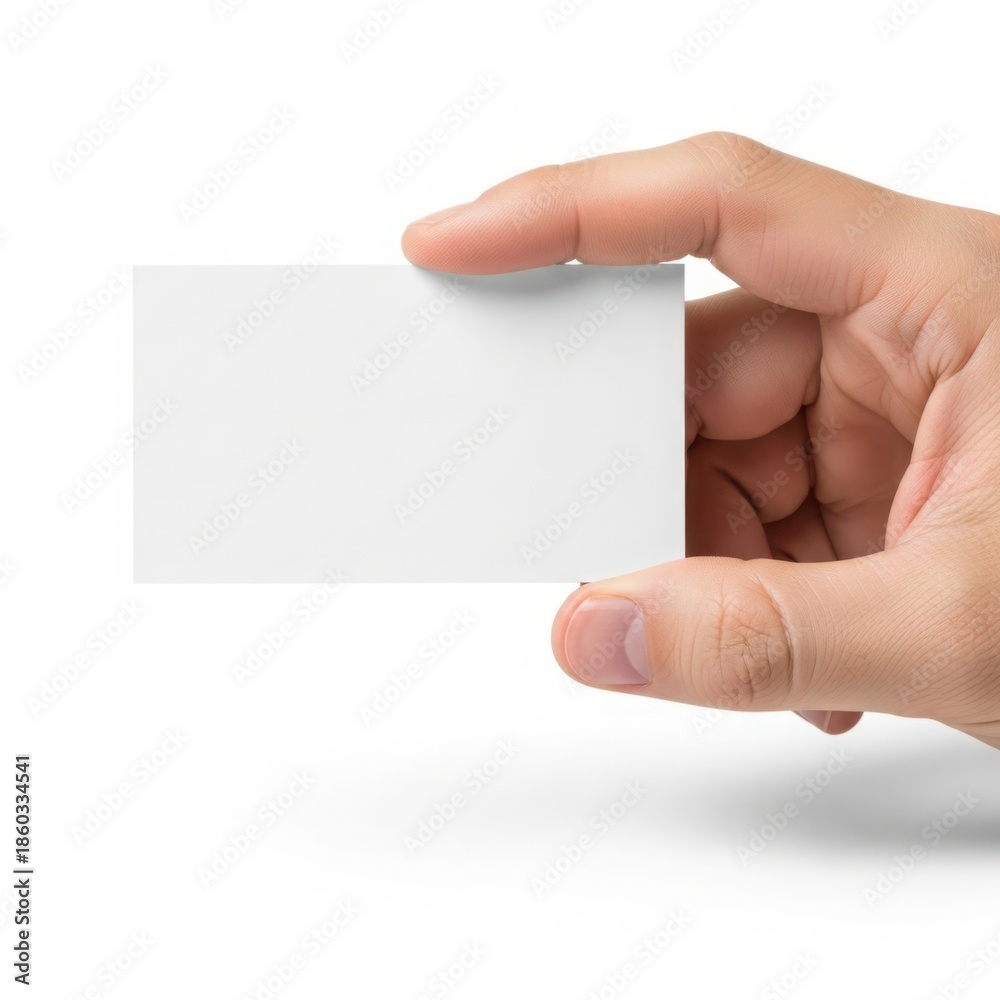 Obraz premium Hand holding business card, isolated on white background
