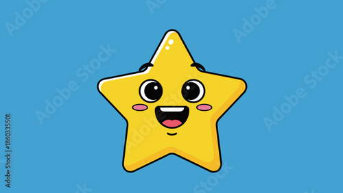 Cute Cartoon Star Character with Smiling Face and Rosy Cheeks.