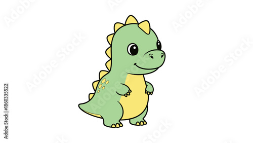 Cute Cartoon Dinosaur Illustration with Spikes and Friendly Expression.
