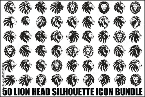 50 Lion Head Silhouette Icon Bundle