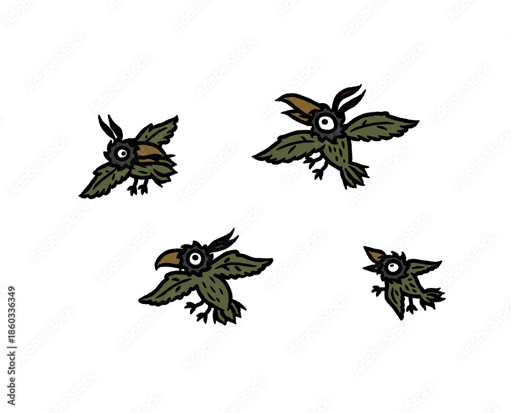 Obraz premium Sparrow, starling, finch, green leaf, Dunnock, Catbird, Grey Wagtail, Dunnock, Ashy Wren-Warbler, Grey Catbird, Loggerhead Shrike, Nutcracker, Grey Fantail, Little Grebe, Willow Tit, Siberian Tit, Can