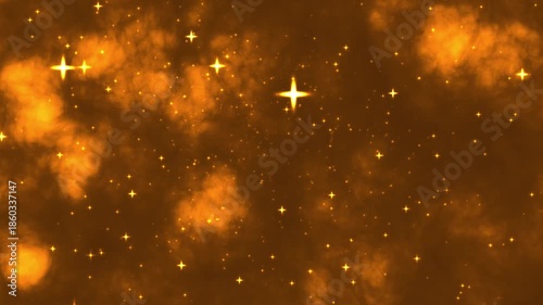 Abstract animation concept of golden stars particles for celebrating birthdays and holidays. 4k loop bokeh background with light stars particles and stars rising up on a dark background.