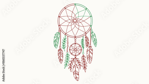 Detailed Dreamcatcher Illustration with Feathers and Intricate Web Design.