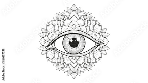 Detailed Eye Mandala Intricate Design with Floral Elements.