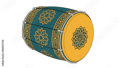 Detailed Illustration of a Dhol Drum with Intricate Floral Designs.