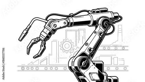 Detailed Illustration of a Robotic Arm in Industrial Setting.