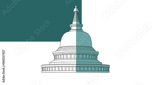 Detailed Line Art Illustration of a Stupa Structure.