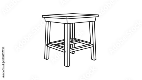 Detailed Line Art Illustration of a Sturdy Wooden Side Table.