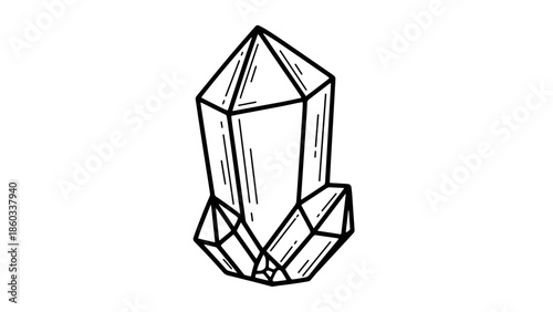 Detailed Line Art of a Crystal Formation on White Background.