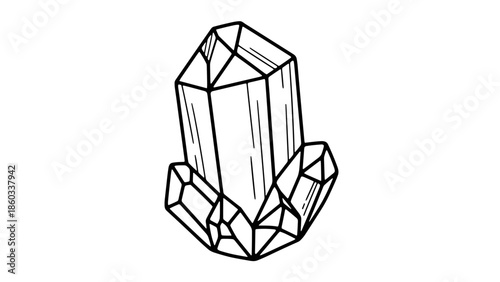 Detailed Line Art of a Quartz Crystal Cluster.