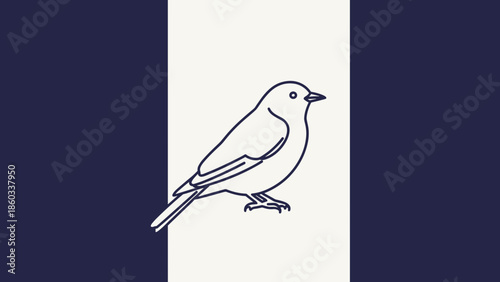 Detailed Line Drawing of a Small Bird Perched Sideways.