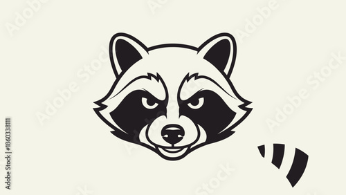 Detailed Raccoon Face Illustration with Distinctive Mask and Striped Tail.