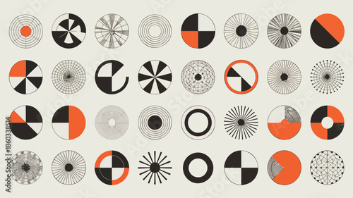 Geometric pie charts and infographic elements in modern design