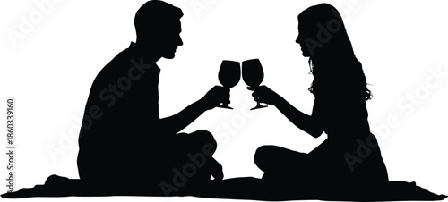 Romantic couple sharing a toast with wine glasses