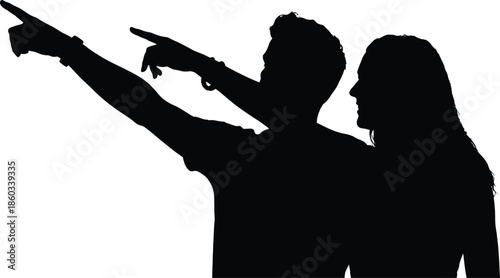 Silhouette of two people pointing guns in a threatening manner