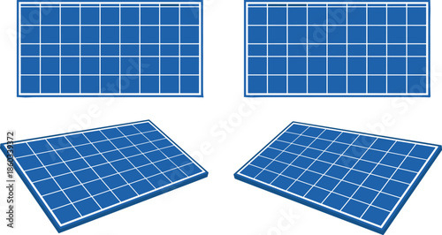 Solar panel vector illustration set showing flat and isometric photovoltaic modules isolated on white background for renewable energy, sustainability, and clean power design projects