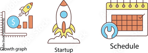business growth startup and schedule icons
