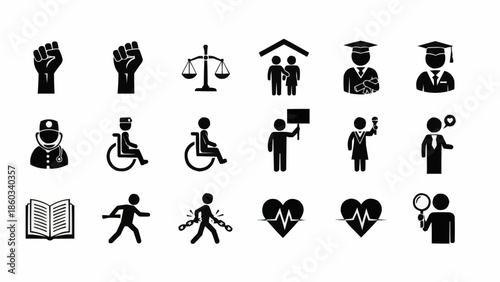 Collection of diverse social justice and human rights icons.