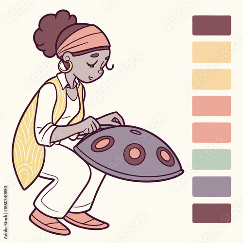 Woman Playing Handpan Instrument