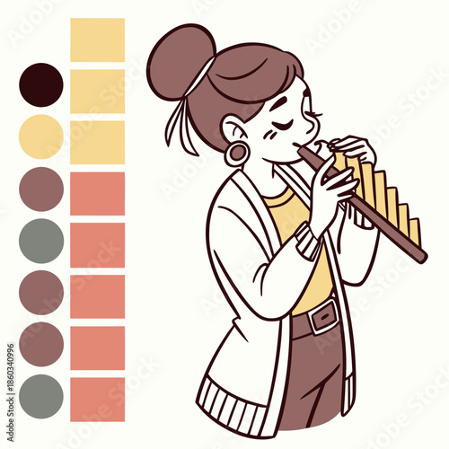 Woman Playing Pan Flute With Color Swatches