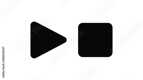 Simple black geometric shapes resembling play and pause buttons silhouette