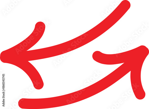 A vibrant red hand drawn style double arrow pointing in opposite directions on transparent background