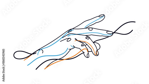 Elegant hand illustration manipulating a delicate thread artistic line art.