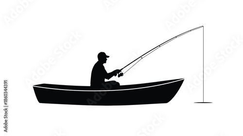 A solitary fisherman in a boat enjoying a peaceful day of angling silhouette