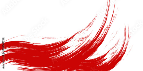 Straight red ink vector lines pack. Bloody color long and round hand-drawn brushstroke text highlights, frames, circles. Asian calligraphy brushstroke set.