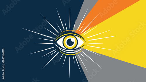 Eye with radiating lines symbolizing vision insight and enlightenment.