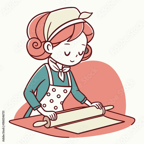 Woman with rolling pin baking dough