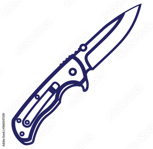 Detailed vector illustration of a blue pocket knife with outline style isolated on white background