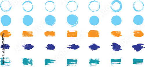  Colorful square and circle crayon text box set. Bright. grunge post brush, circles and rectangles.  shapes. Banners, insignias, logos, icons, labels and badges collection.	