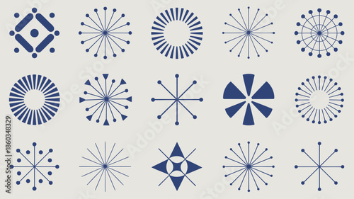 Collection of modern blue geometric shapes and abstract designs