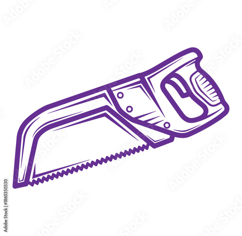 Hand saw illustration in purple color for carpentry woodworking and construction projects