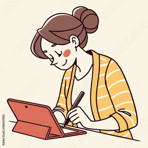 Young woman drawing on a digital tablet with a stylus