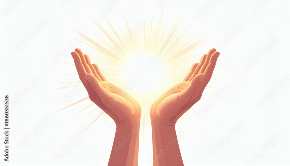 Obraz premium Open hands receiving divine light on Easter morning