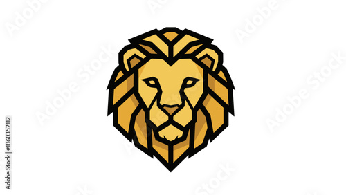 Geometric Lion Head Logo Design with Bold Outline and Golden Color.
